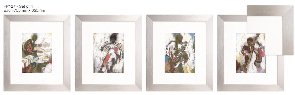 FP127 Wall décor art framed print set of 4 african musicians